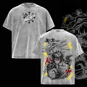 Megumi Fushiguro x Mahoraga T-Shirt – Vintage Washed Oversized Jujutsu Kaisen Anime Graphic Tee, Culling Game Arc Inspired Streetwear, Soft Cotton Unisex Apparel, Gift for JJK Fans Jujutsu Kaisen anime merchandise
