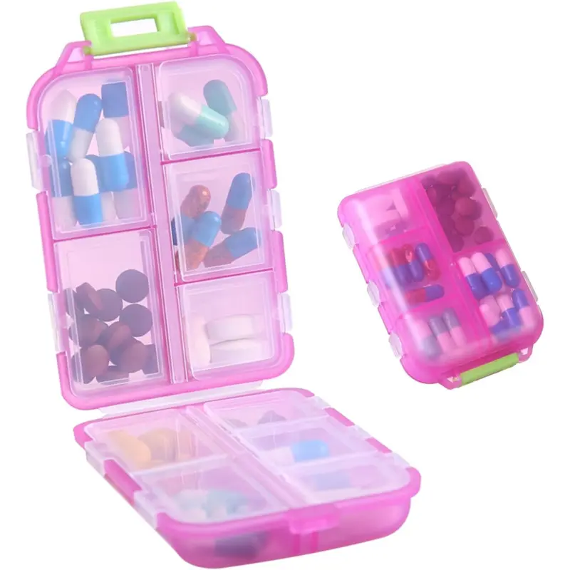 Travel Pill Organizer, Mini 1 Count 10 Compartments Pill Case, Lightweight Portable Pill Box, Pill Holder for Purse