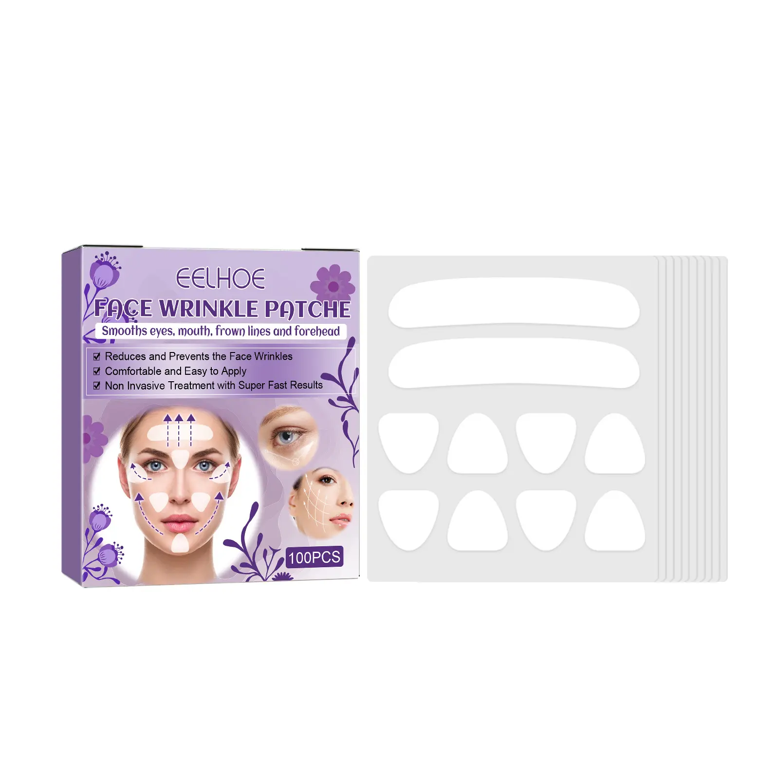 EELHOE Nighttime Anti-Wrinkle Patch - 100PCS Aloe Vera Hydrating & Repairing Silicone Wrinkle Eraser for Nasolabial Folds & Cheek Lines Body Care Smoother Cleanser