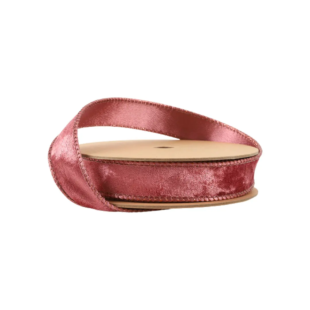 2 1/2" Reversible Frosted Velvet Wired Ribbon | Rose/Rose | 10 Yard Roll  for Crafts and Home Decor wreath