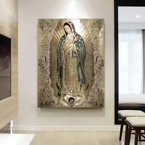 Guadalupe Virgin Mary Canvas Painting – Religious Wall Art for Living Room and Bedroom | Elegant Home Decor