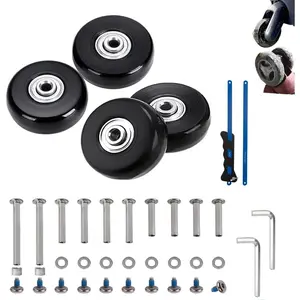 45mm 4 count Luggage Suitcase Replacement Wheels and Hacksaw for Trolley Case Travel Bags Caster Inline Roller Skating Roller Swivel Rubber Bearings Casters Repair Kits with Axles 30mm&35mm&60mm
