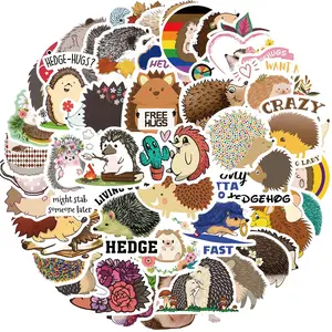 Hedgehog Pattern Sticker, 50pcs/set Waterproof Self Adhesive Decor Paper, Decor Sticker for Gift Greeting Card Water Bottle Laptop Phone, Ornaments