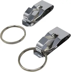 Secure Belt Clip Key Holder with Metal Hook & Heavy Duty 1 1/4 Inch Keychain Ring  Metal Key Chain Keeper for ID Badge Key
