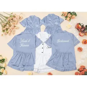 Dusty Blue Matching Bridesmaid Pajamas Set Satin Customized Silk Bride Pajamas Bridal Party and Getting Ready Pajamas Set