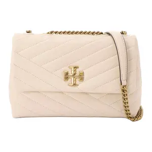 Tory Burch Kira Convertible Shoulder Bag in Cream White with Chevron Quilting and Chain Strap, Small Women's Crossbody
