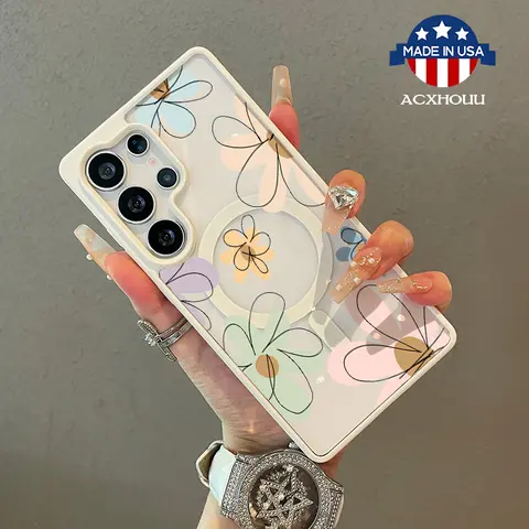 Adorable Magnetic Case for Samsung S22/23/24/25 plus ultra Watercolor flowers MagSafe Compatible, Lightweight, Anti-Fall | Girly & Chic Style, Smartphone, Handheld, Protection, Accessories, Casing