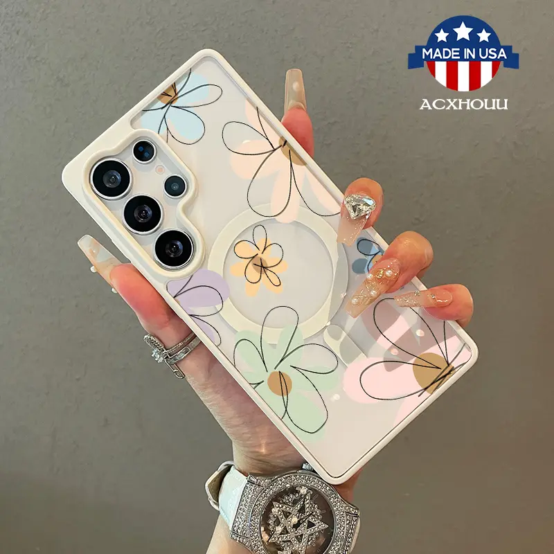 Adorable Magnetic Case for Samsung S22/23/24/25 plus ultra Watercolor flowers MagSafe Compatible, Lightweight, Anti-Fall | Girly & Chic Style, Smartphone, Handheld, Protection
