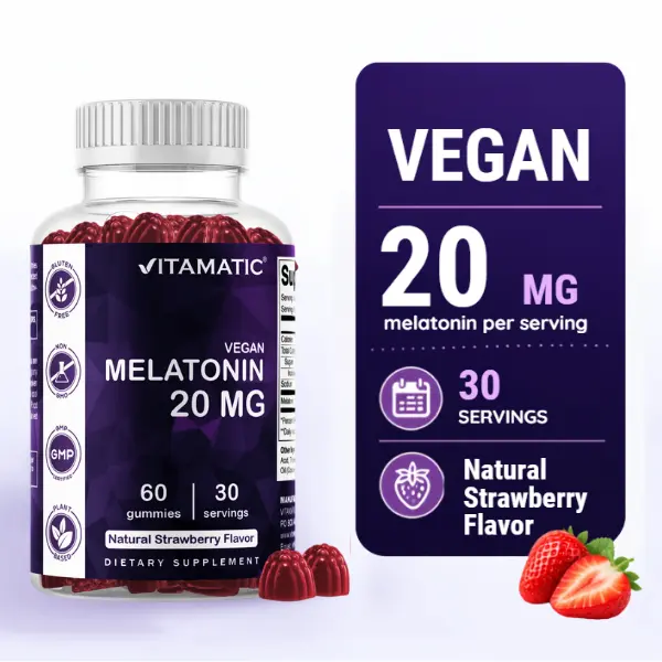 Vitamatic Melatonin 20mg Gummies for Adults, 30 Servings - 60 Vegetarian Gummies - Non-Habit Forming Supplement (60 Gummies (Pack of 1)) Healthcare Dietary