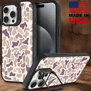 Camo Pattern Shockproof Phone Case for iPhone|16|15|14|13|12|PRO PLUS MAX Hard TPU Metal Lens Frame with Stand Shockproof and Drop-Proof Protective Case|Camera Stand Phone Case Couple Protective Case