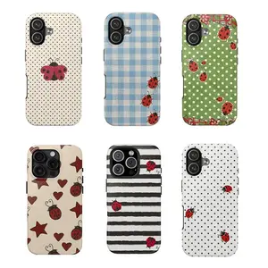 Chic Ladybug Phone Case,Polka Dots and Stripe parttern Phone Case,Durable Double-layer Design tough phone case for iPhone 17 16 15 14 13 12 11 8 7 for Samsung Series,perfect gift for her/him