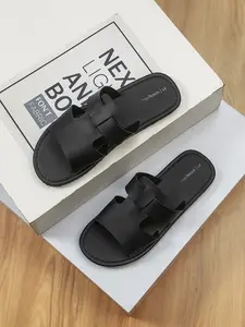 Fashion Men's One-Strap Sandals, Simple Design Home Slippers, Lightweight Flat Beach Shoes, Cute Style, All Seasons