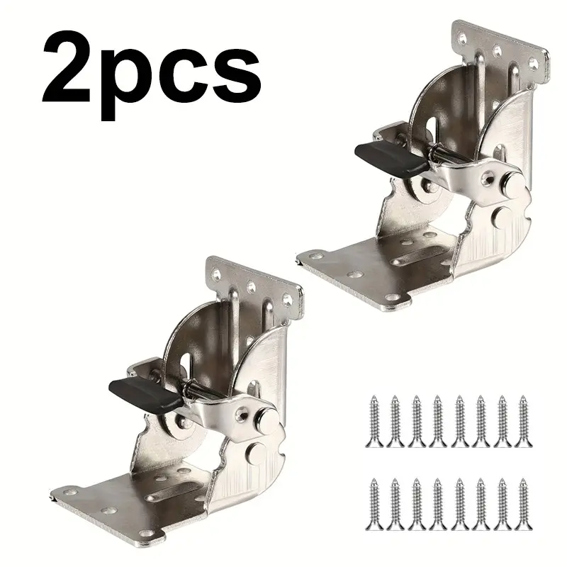 Heavy-Duty Folding Hinge Brackets Set, Sturdy Metal Bracket, 0°-90°-180° Adjustable Locking Supports, Self-Locking Mechanism, Silver Color, Includes Screws