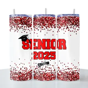 Senior 2025 20oz Stainless Steel Graduation Tumbler with Sliding Lid and Straw Portable Durable Drinkware Flasks Mug Bottles Water Bottles