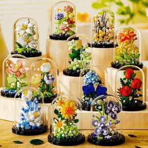 Flower Building Blocks Set, 1 Set 3d FlowerBlocks Building Toy with Dust Cover, Home &Office Desktop Ornaments, Model Kit, FlowerBricks, Perfect Gift for Birthday, Toys, BuildingBlock Sets, Mother's Day Gift, Gift for Mom !