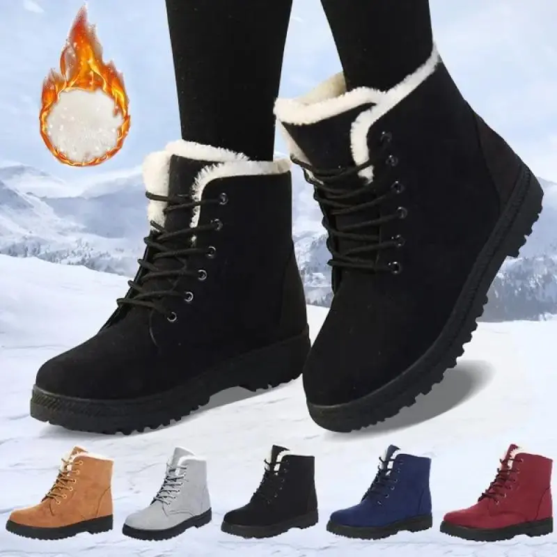 Women's Short Winter Ankle Snow Booties - Warm Fuzzy Liner Footwear, Comfortable & Stylish for Snowy Days