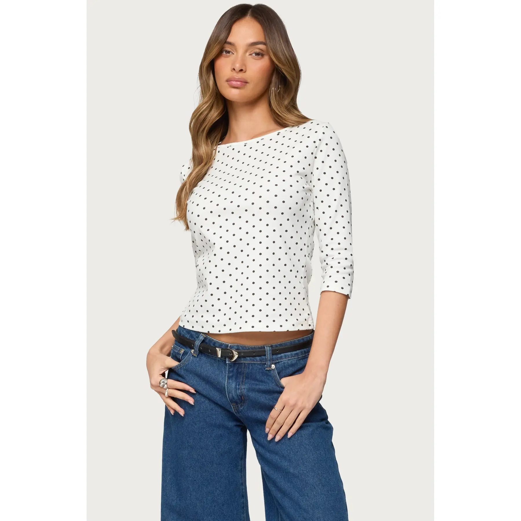 Lela Polka Dot Quarter Sleeve Top