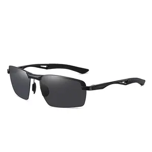 LOHO New Polarized Sunglasses Fashion Myopia Glasses  Sports Black Sunglasses Metal Retro Half Frame with Multi-Layer Coating Technology