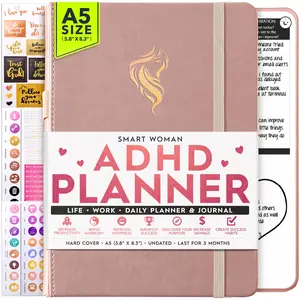 Self-Care & ADHD Planner for Adults – 5-Minute Daily Journal | Boost Productivity, Happiness & Gratitude | Planner Stickers Included