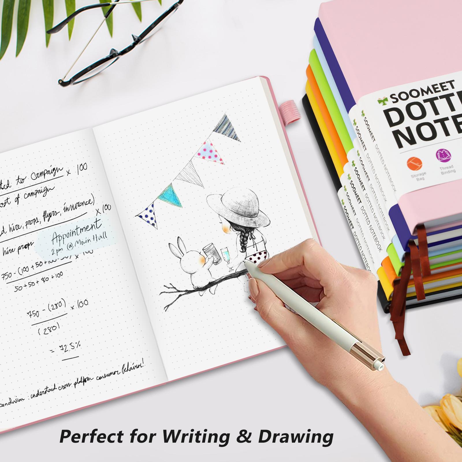 Dotted Journal Bullet Notebooks with Pen Loop, Hardcover Leather Notebook, 100Gsm Premium Thick Paper with Inner Pocket, Stickers, A5, 5.7 x 8.3 inches, Best Gift