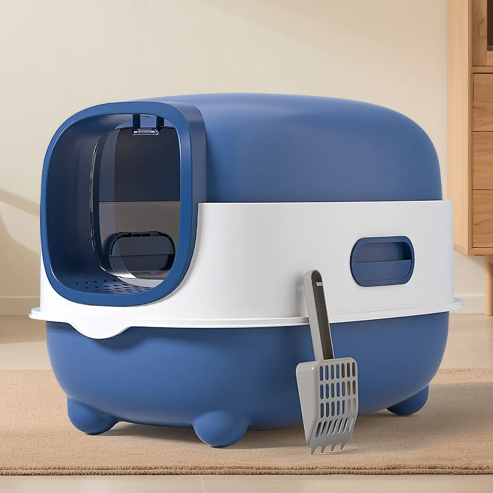 Fully Enclosed Automatic Deodorizing Flip Top Cat Litter Box Splash Proof Easy Clean Large Capacity Pet Toilet Basin