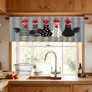 1pc Striped Chicken Pattern Kitchen Curtain, Fun Cartoon Farmhouse Style, Living Room Decor Valance, Ideal for Home Lovers