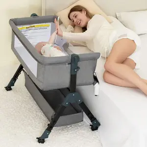Ultimate 3-in-1 Baby Sleep Solution - Portable Bedside Bassinet with 6 Adjustable Heights, Easy Fold Crib with Mosquito Net & Storage, Essential Mother's Day Gift for New Moms