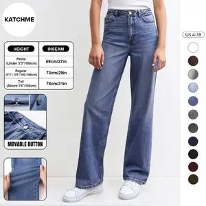 KatchMe Women's Slouchy Denim High Waist Multi-Pocket Wide Leg Jeans, Classy Denim Trousers for Women, Stretch Baggy Jeans Outfits(US)