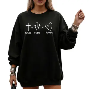 Christian-Themed Soft Print Long Sleeve Tee for Women with Jesus Cross Design