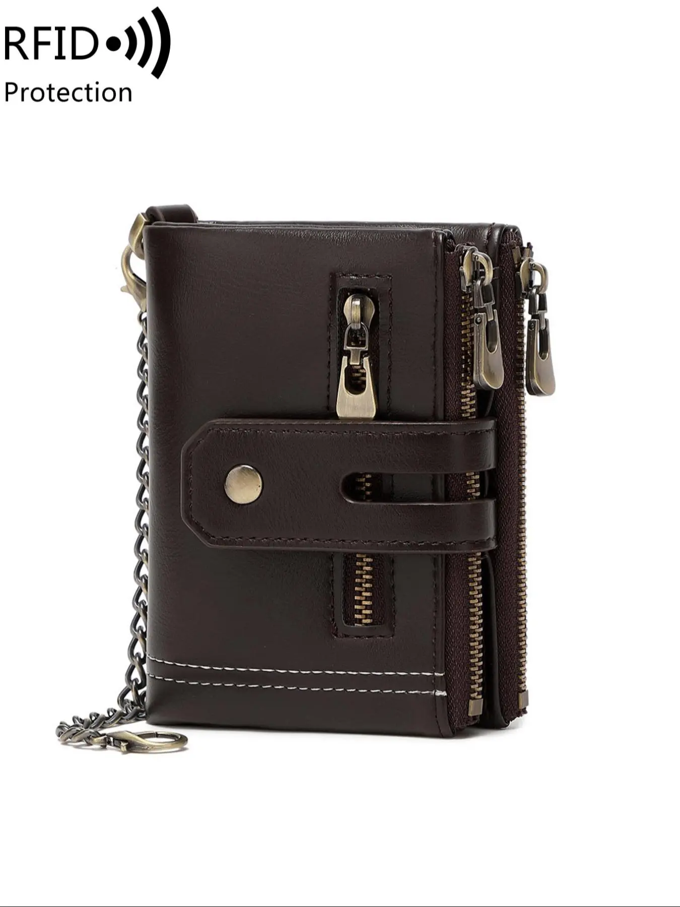 Men's Minimalist Casual Plain Zipper Card Wallet, Credit Card Organizer, Fashionable PU Leather Wallet with Chain Design, Casual Trendy Versatile High-quality Daily Wallet, Durable Fashion Wallet, Zipper Pouch Wallet, Stylish Wallet