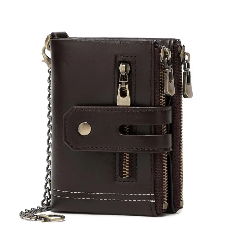 Men's PU Leather Wallet with Chain, RFID Blocking, Dual Zippers, Coin Pocket, Secure Design, Fashionable, Practical, Ideal Gift,Suitable for Thanksgiving, Christmas, Valentine's Day, Rfid Blocking Wallets