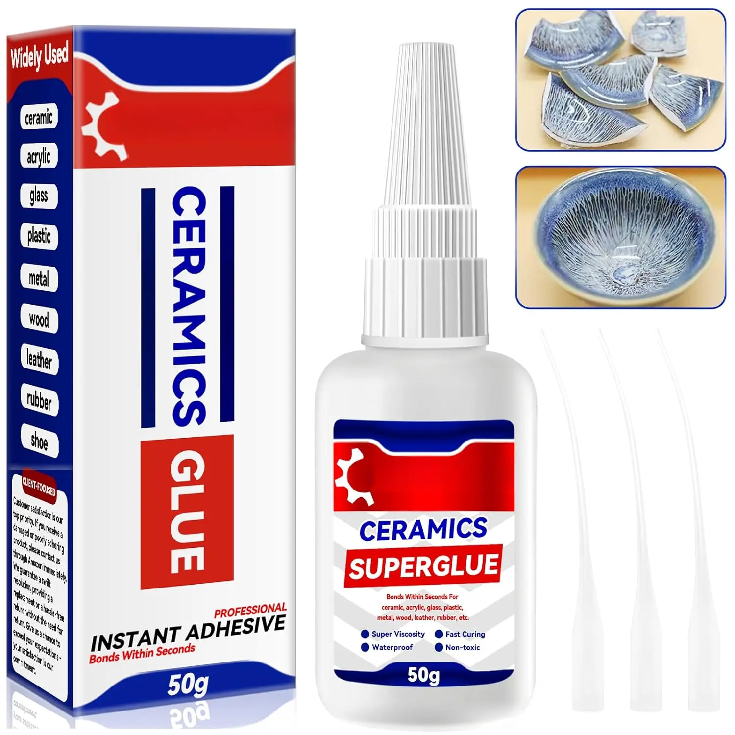 Ceramic Glue,  Super Clear Glue for Porcelain, Pottery and  Repair,  Safe Adhesive Kit for Mugs and Dishes, Also Effortlessly Bonds , Glass, Plastic, Shoe, Crafts DIY and More