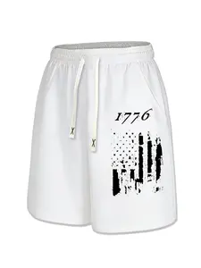 Summer Trend Men's Flag Print Casual Gym Shorts, Elastic Waist Design, Comfortable Fit for Young Adults, Fashionable and Stylish, Outdoor Workout Shorts, Athletic Wear Shorts, Athleisure Shorts, Summer Sports Shorts