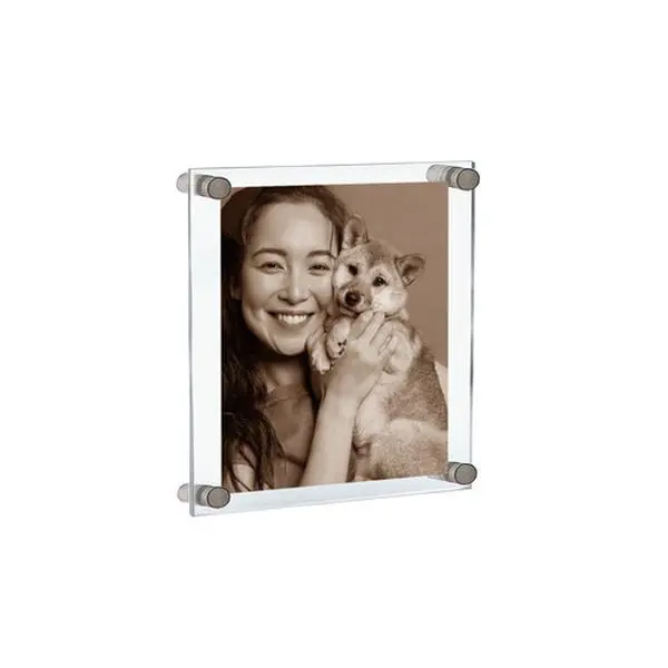 Azar Displays Floating Acrylic Wall Frame with Silver Stand Off Caps: 9" x 12" Graphic Size, Overall Frame Size: 13" x 16", Clear