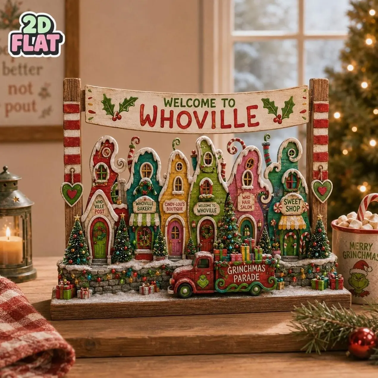 Whoville Christmas Village Wooden Block, Grinchmas Village Decor, Whoville Shelf Sitter, Christmas Town Wooden Block, Holiday Decor Gift