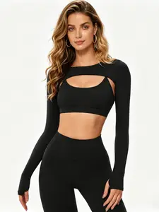 1 Piece Women's Summer Solid Color Sun Protection Body Shaping Shawl Arm Sleeves, Thin Shoulder-connected Sleeve Cardigan with Off-shoulder Design, Fashionable High Elasticity UV Protection Shawl, Suitable for Fitness, Yoga, Cycling and Golf