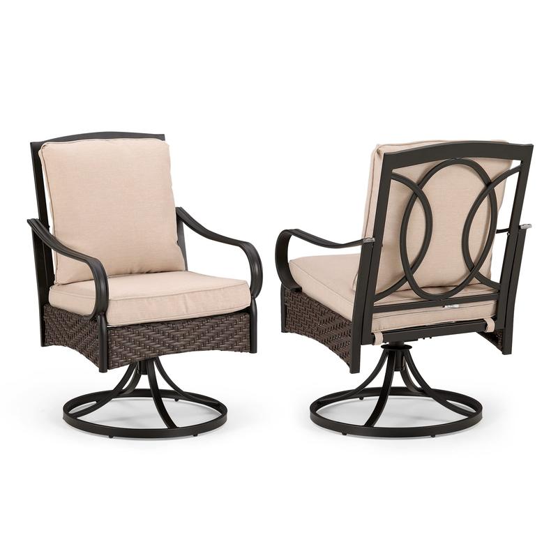 Sophia&William Patio Swivel Chairs Set of 2, Extra Large All-Weather Outdoor Dining Chair with Gentle Rocking, Metal Wicker Frame & Padded Cushions Furniture Lounge