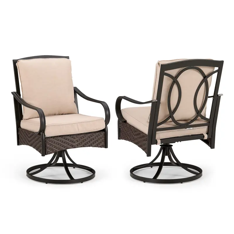 Sophia&William Patio Swivel Chairs Set of 2, Extra Large All-Weather Outdoor Dining Chair with Gentle Rocking, Metal Wicker Frame & Padded Cushions Furniture Lounge