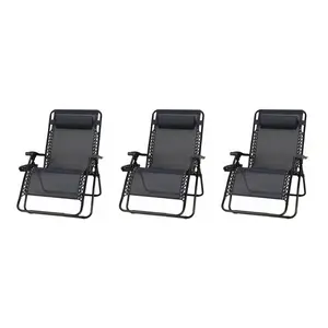 Four Seasons Courtyard Sunny Isles XL Steel Zero Gravity Chair, Black (3 Pack)