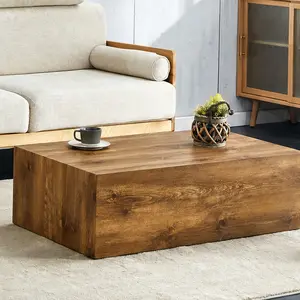 ARCH Natural Wood Grain MDF Coffee Table 39.4x21.7x11.8in Wabi-Sabi Rectangular Living Room Sofa Side Table, Rustic Wood Finish, Sturdy No Assembly Needed, Multi-Color Options for Bedroom Nightstand Use, Gray/Natural Wood/Walnut/White Color Options