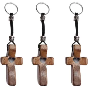 Wooden Cross Keychain | Handmade Natural Wood Religious Christian Keychain | Smooth Polished Faith Inspirational Key Ring | Keychain for Bags | for Daily Wear Baptism Birthday Christmas Gift