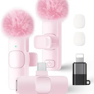 Wireless  Microphone for iPhone iPad and Android Phone, 2 Pack Lapel Mic Plug and Play Wireless Mic Noise Reduction Microphone for Video Recording Interview Podcast Vlog YouTube Tiktok (Pink)