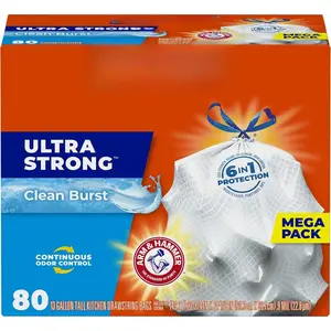 Ultra Strong 13 Gallon Trash Bags, Tall Kitchen Trash Bags 13 Gallon Size, Drawstring Closure, Continuous Odor Control, White, Clean Burst Scent, 80 Bags