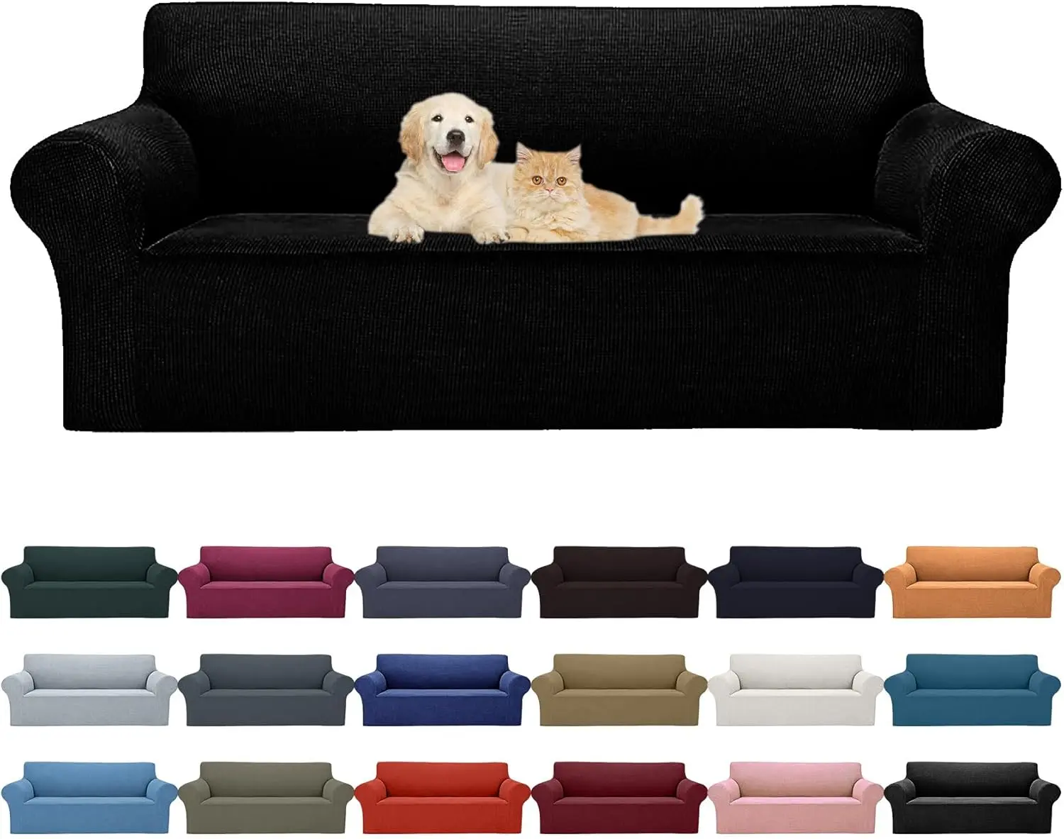 Solid Color Stretch Sofa Cover - Elastic, Washable Couch Slipcover, Stain-Resistant Furniture Protector for Living Room sohochic