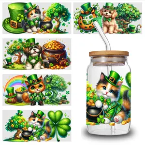 5 Sheets Lucky Cat UV DTF Stickers Cartoon UV DTF Transfer Sticker for Water Cup Glass Bottle Glass Jar, Cup Wrap Sticker, Cartoon Decal, Waterproof Decorative