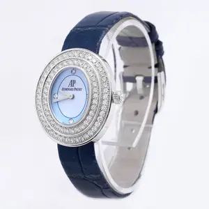 Audemars Piguet Classic Oval 25x29mm 18K White Gold Quartz Factory Diamond Bezel Blue Mother of Pearl Diamond Dial Ladies Watch WHP041889