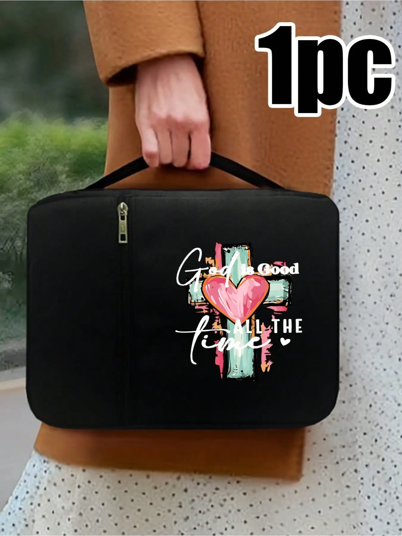 Bible Bag With Floral Lettering "God", Bible Cover, Bible Stand, Hand Held Storage Bag, Standard Size Bible Bag With Zipper And Pocket For Bible Study, Bible Cover, Lettered Bible Box, Hand Held Bible Bag, Perfect For Bible Study For Adults