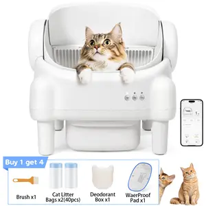 PARUUNTYS x TAYACICY Self Cleaning Litter Box,Open Top Automatic Litter Box with App Control for Multiple Cats, Safety Sensors Protection, Odor Control Includes 2 roll Liners,Large Waste Bin, Cream White(Only supports 2.4G Wifi)