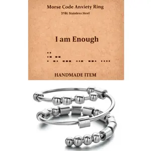OIDEA Women's Morse Code Anxiety Spinner Ring Stainless Steel "I Am Enough" Gift