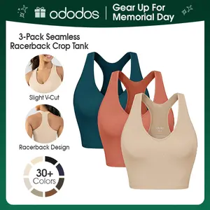 ODODOS 3-Pack Seamless Racerback Crop Tank for Women Ribbed Knit Soft Crop Tops,No Padding